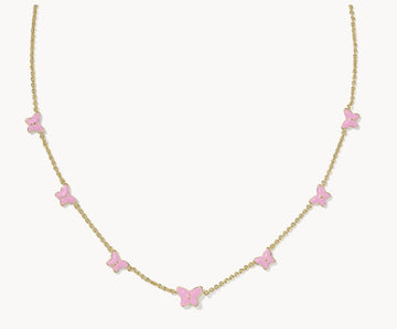 KENDRA SCOTT- Lillia Gold Butterfly Strand Necklace in Pink Enamel